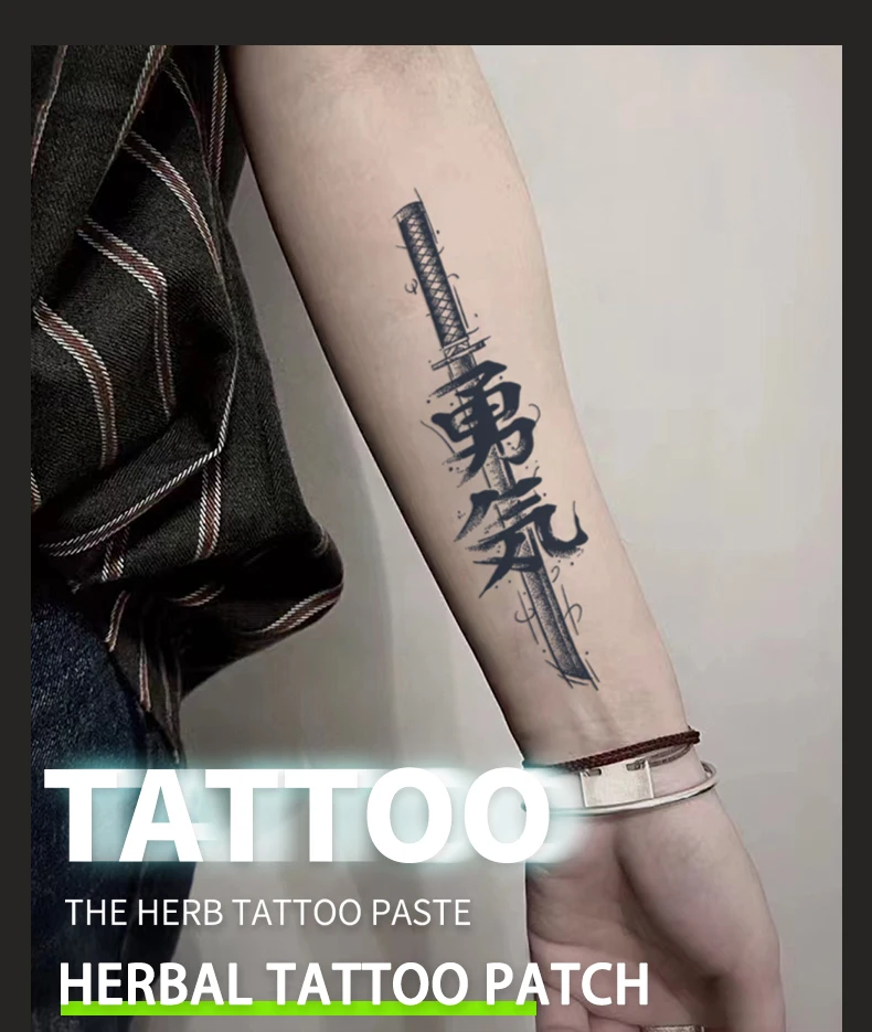 Langlebiger wasserdichter Tattoo-Aufkleber, nicht reflektierend, chinesisches Schriftzeichen, Messermuster, temporäres Tattoo für den Arm – Detail 1