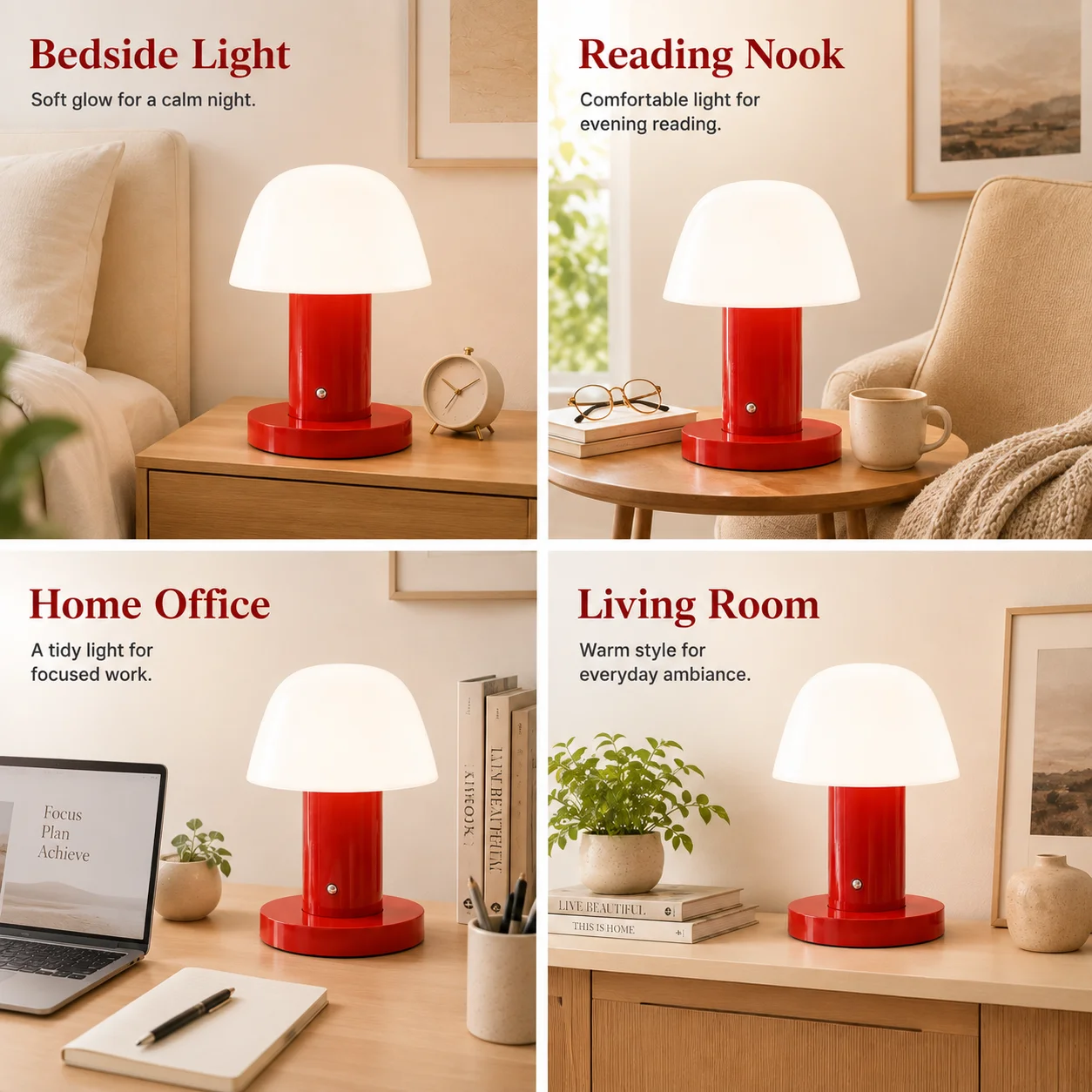 Bedroom Living Room Dining Room Outdoor Rechargeable Mushroom Table Lamp LED Touch Switch Small Mushroom Night Light view 5