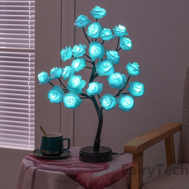 USB LED Rose Flower Tree Lights, Table Lamp, Fairy Maple Leaf, Night Light, Home Party, Natal, Casamento, Decoração do Quarto, Presente, 24 LEDs