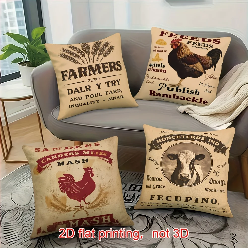 Farmhouse Rooster Cow Throw Pillow Covers Vintage Farmers Wheat Print Cushion Cases Rustic Country Decor for Bedroom Living Room