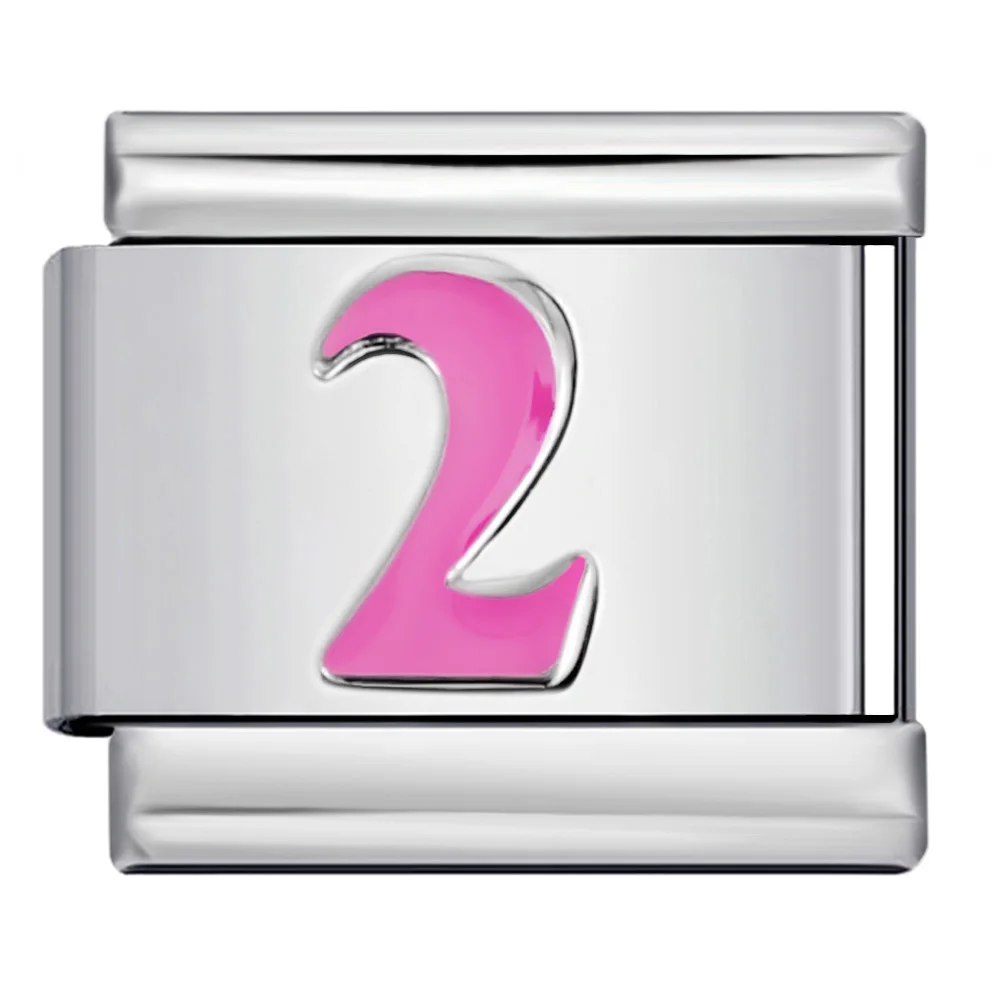 Modisches Rosa Glasiertes Herz Einfache Zahlen 0/1/2/3/4/5/6/7/8/9 Italienische Glieder Passend für 9mm Edelstahl-Charm-Armband DIY Perlen – Detail 4