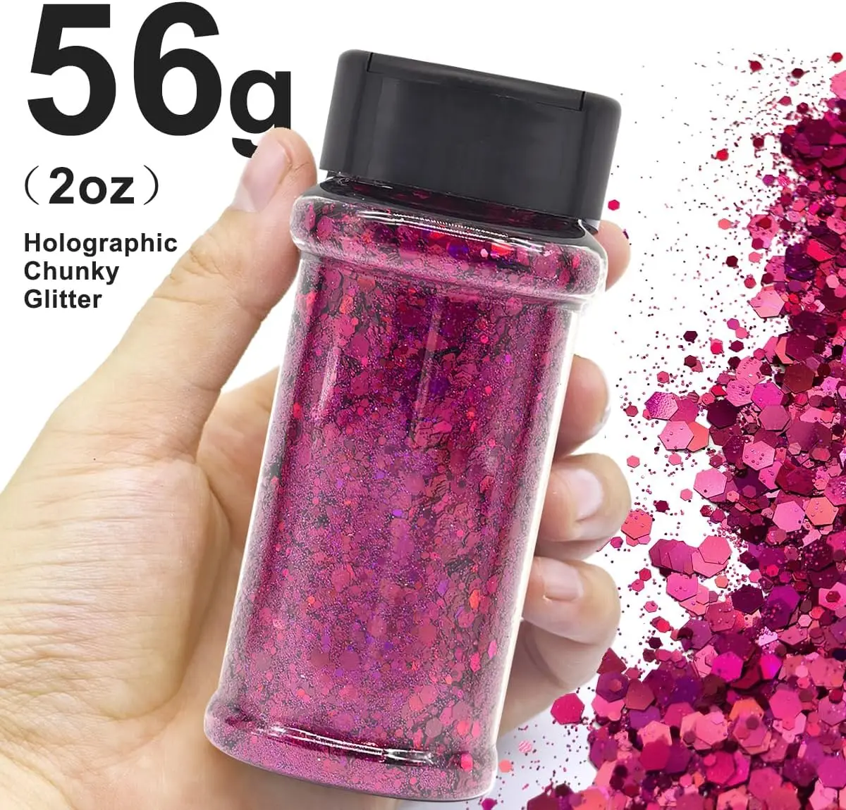 Silberner holografischer Nagelglitzer – 2 Unzen Glitzermischung, grober Glitzer, große Farben im Shaker, Nagelglitzerdekoration – Detail 14