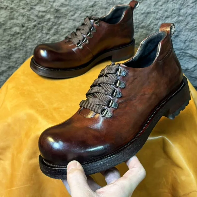 

High Quality Low-top Outdoor Genuine Leather Derby Shoes Men's Designer Luxury Work Walking Casual Thick Sole Leather Shoes