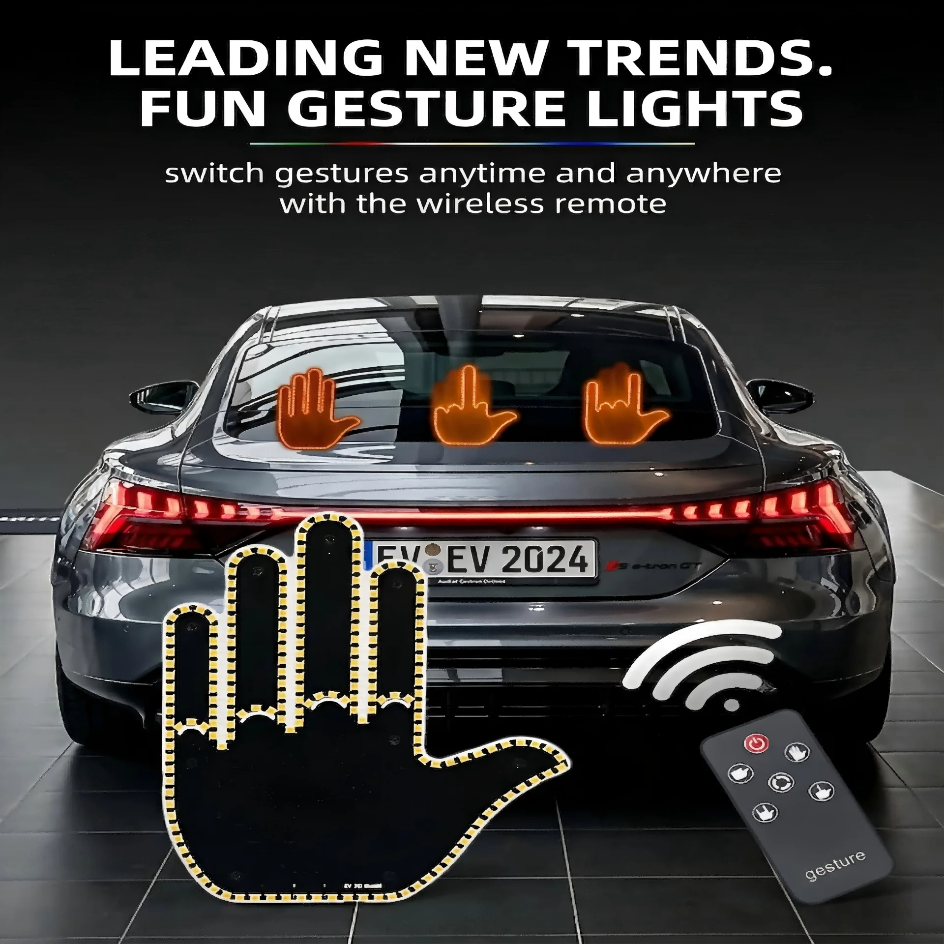 Car LED Gesture Light Middle Finger Hand Sign Lamp Wireless Remote  Window Interactive Warning  Light Hand Reminder Lamp