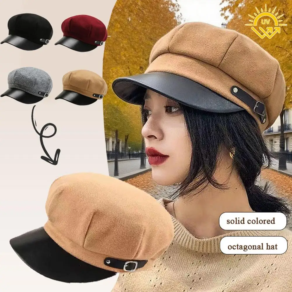 

Autumn Winter Women's Warm Duck Tongue Beret Elegant Artistic Painter Octagonal Hat Leisure Cap Korean Version Painter Hats