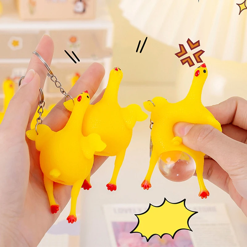 Reduce Pressure Chicken Funny Key Chain Yellow Soft Spoof The Squeezed Egg Chicken Key Rings For People Boy Girl Toy Hot Sale