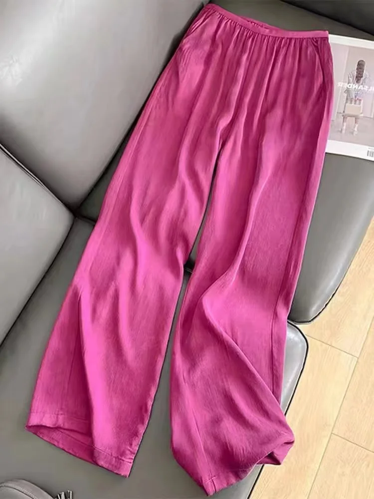 

nk медные аммиачные шелковые повседневные брюки с эластичной резинкой на талии, женские прямые длинные брюки с высокой талией, лето 2024