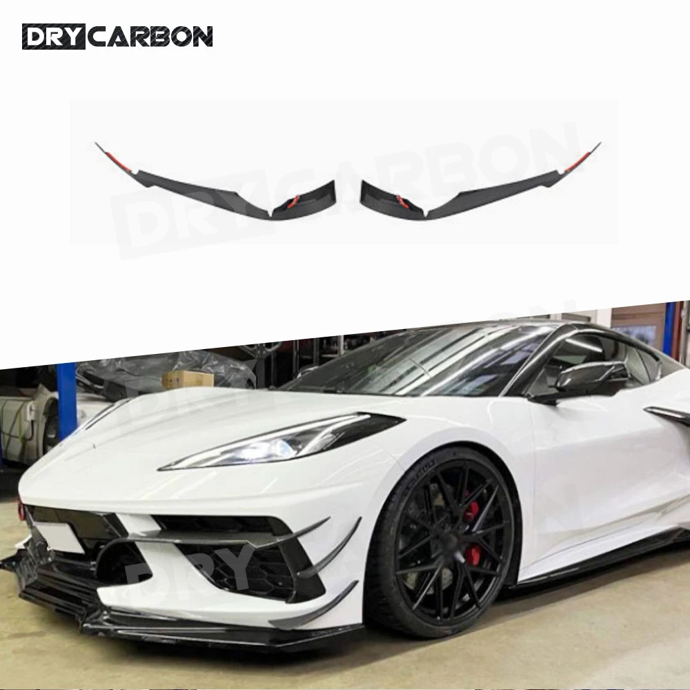 

Ласты для переднего бампера автомобиля из углеродного волокна для Chevrolet Corvette C8 2020-2021, накладка на переднее вентиляционное отверстие, канавки, комплекты кузова из FRP, аксессуары