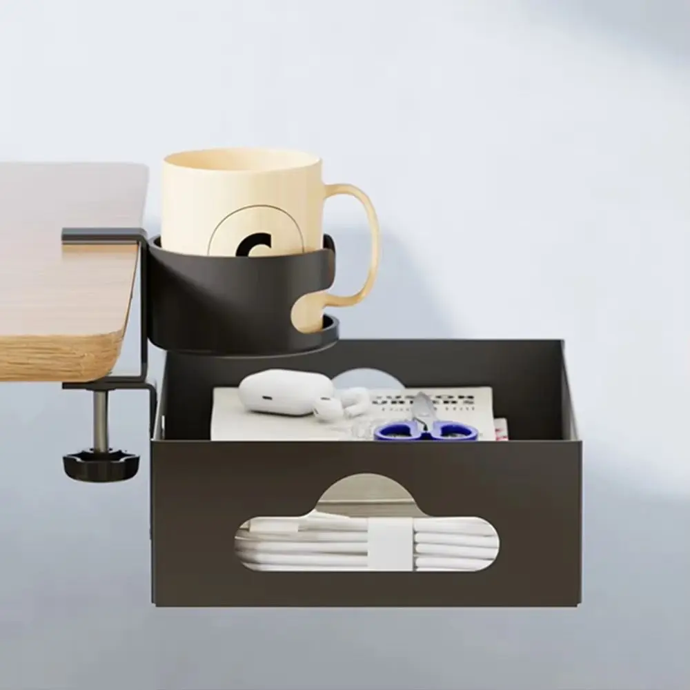 رف تخزين تحت المكتب يدور 360 درجة من الفولاذ الكربوني بدون حفر رف أدوات مكتبية لسطح المكتب سعة تحميل عالية ومتعددة الوظائف #4