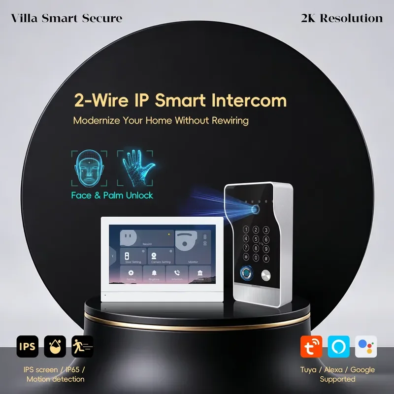 Top Sale IP Video Intercom Kit Face Vein Unlock IPS Screen IP65 Waterproof Motion Detect Tuya Villa Apartment Home Door Phone