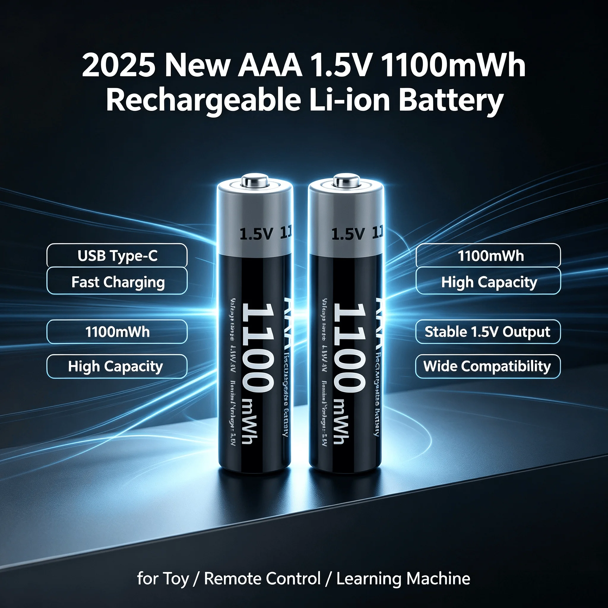 New AAA 1.5V 1100mWh Rechargeable Li-ion Battery USB Type-C Fast Charging For Toy Remote Control Learning Machine