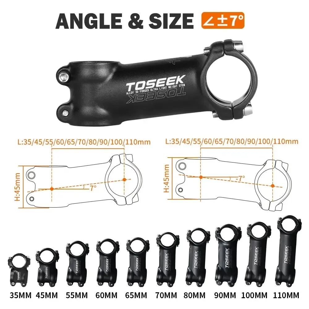 TOSEEK Bicycle Handlebar Stem 60/70/80/90/100mm MTB Stem 28.6mm 31.8mm Negative Power Mtb Lightweight Road Bike Table