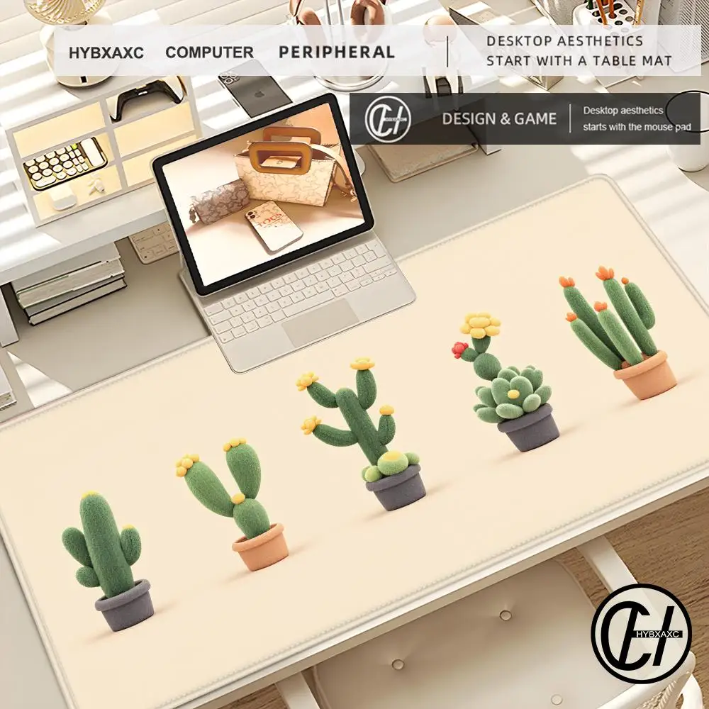 

HYBXAXC Cactus Themed Gaming Mouse Pad, Multi-Functional Non-Slip Desk Mat with Stitched Edges, Waterproof Pad for Office Home