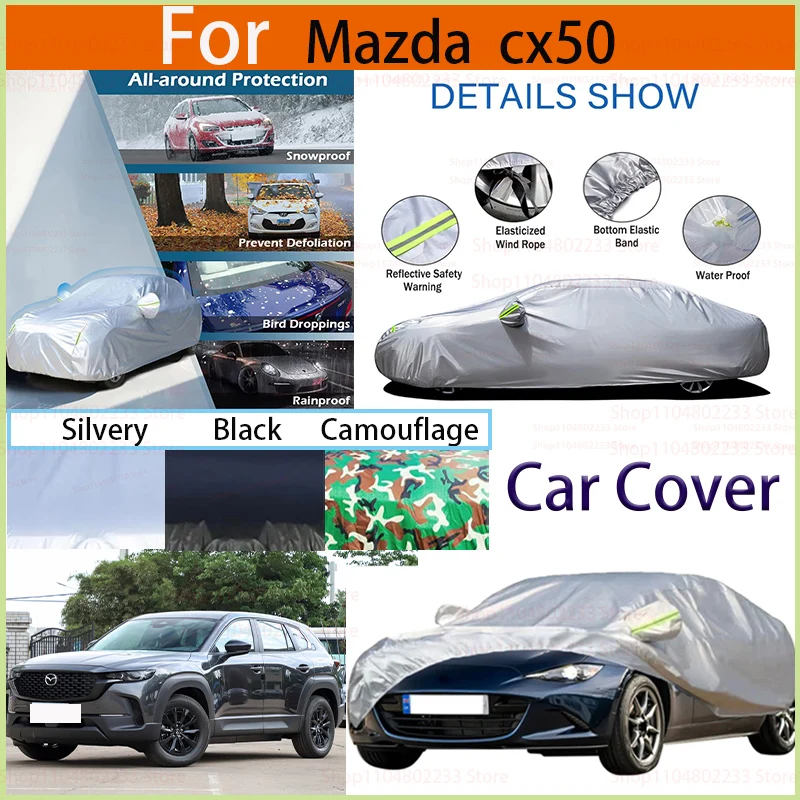 

Black Car Cover Waterproof All Weather, Full Exterior Cover Outdoor Snow Sun Uv Protection for Mazda Cx50