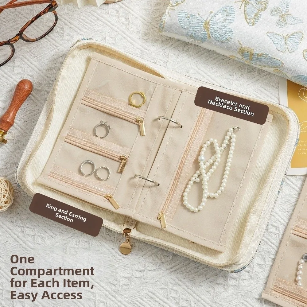 Flower Pattern Jewelry Storage Bag with Zipper Anti-oxidation Jewelry Organizer Multi-layer Space Saving