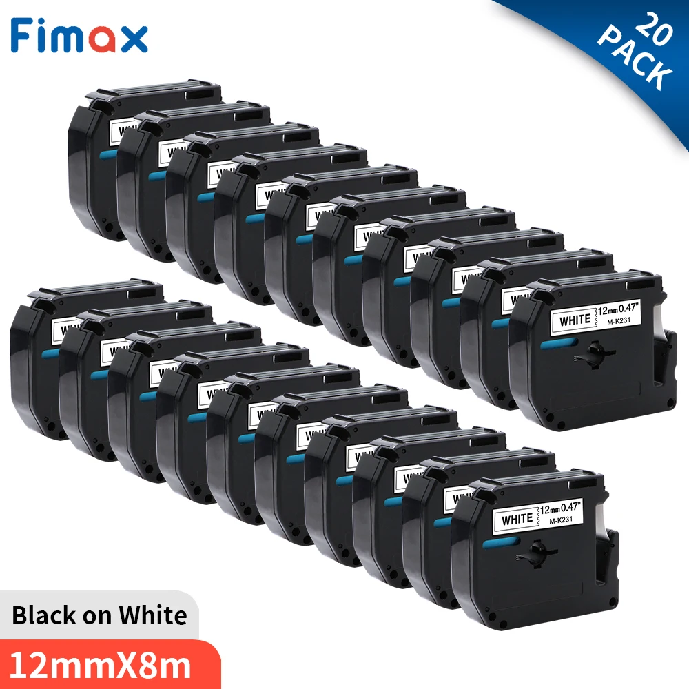 Fita para o Irmão Mk231 M-k231 Mk-221 Mk131 Mk531 Mk631 Mk-621 Etiqueta Fita M-k231 para o Irmão p Toque Etiqueta Fabricante 20pk 12 mm