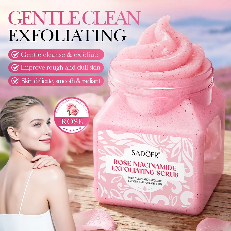 450g SADOER rose niacinamide hydrating exfoliating scrub, gentle exfoliation, deep cleansing, improve dull skin