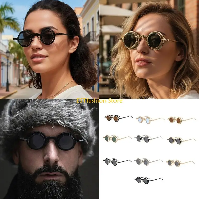 

Y5GC Retro Round Metal Sunglasses Sun Blocking Light weight for Sports Travel