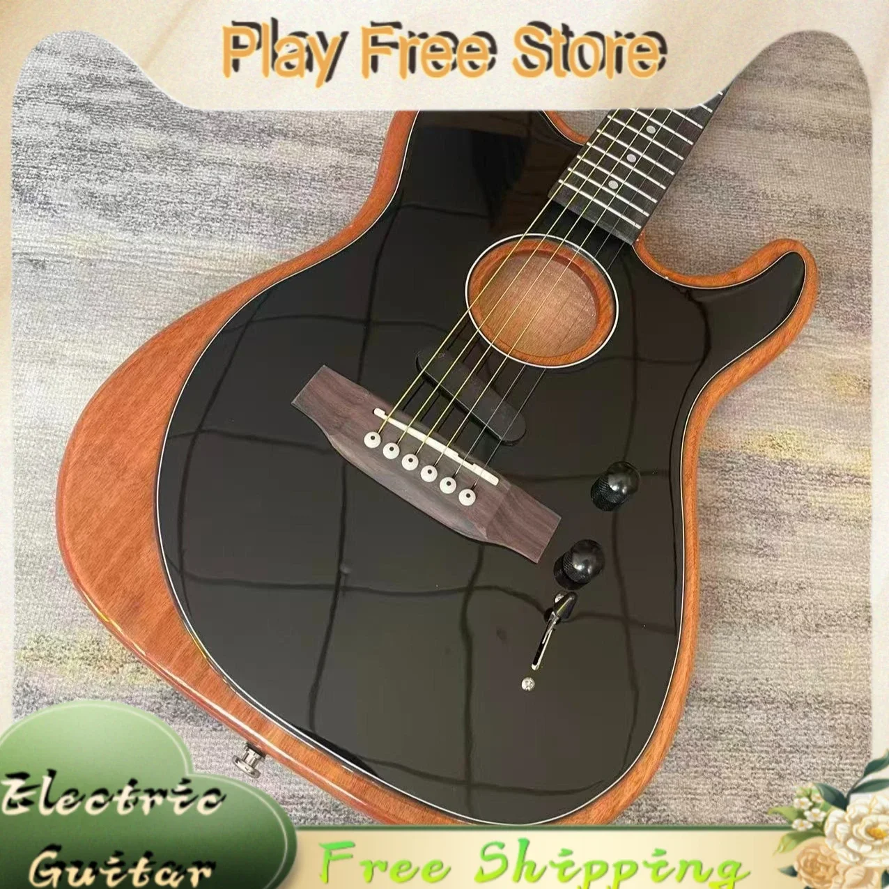 Black Gloss TL Acoustasonic Guitar Solid Spruce Top Mahogany Binding Rosewood Fingerboard Dual Tone Switch for Stage Recording