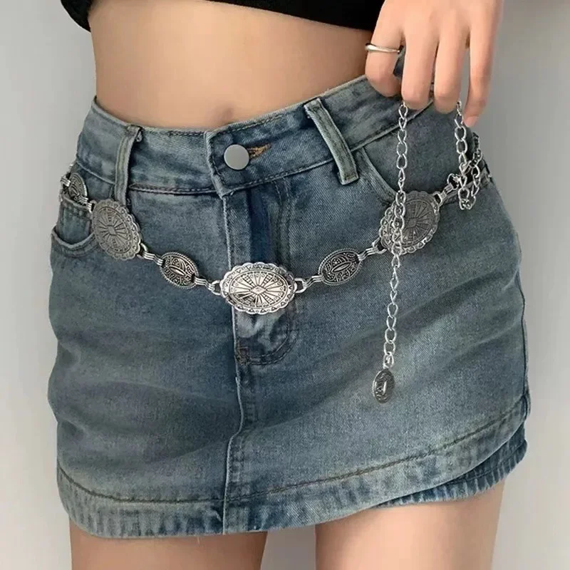 Metal Bohemia Waist Chain Women Vintage Hollowed-out Carved Silver Gold Crop Tops Decoration Waist Belt Dress Jewelry Accessory
