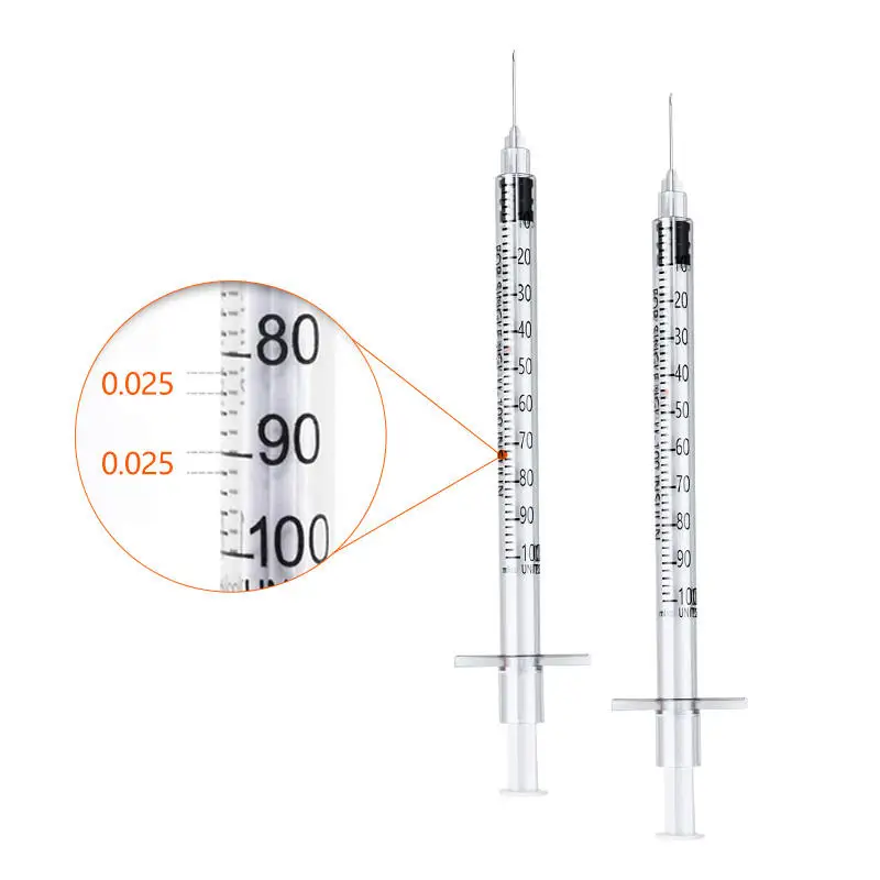1ml 31g (6mm/8mm/13mm) Einweg-Veterinärspritze aus Kunststoff, sterile Insulinspritze mit orangefarbenem Kappe und Nadel, geeignet für Haustiere, Nutztiere und Laboranwendungen. – Detail 8