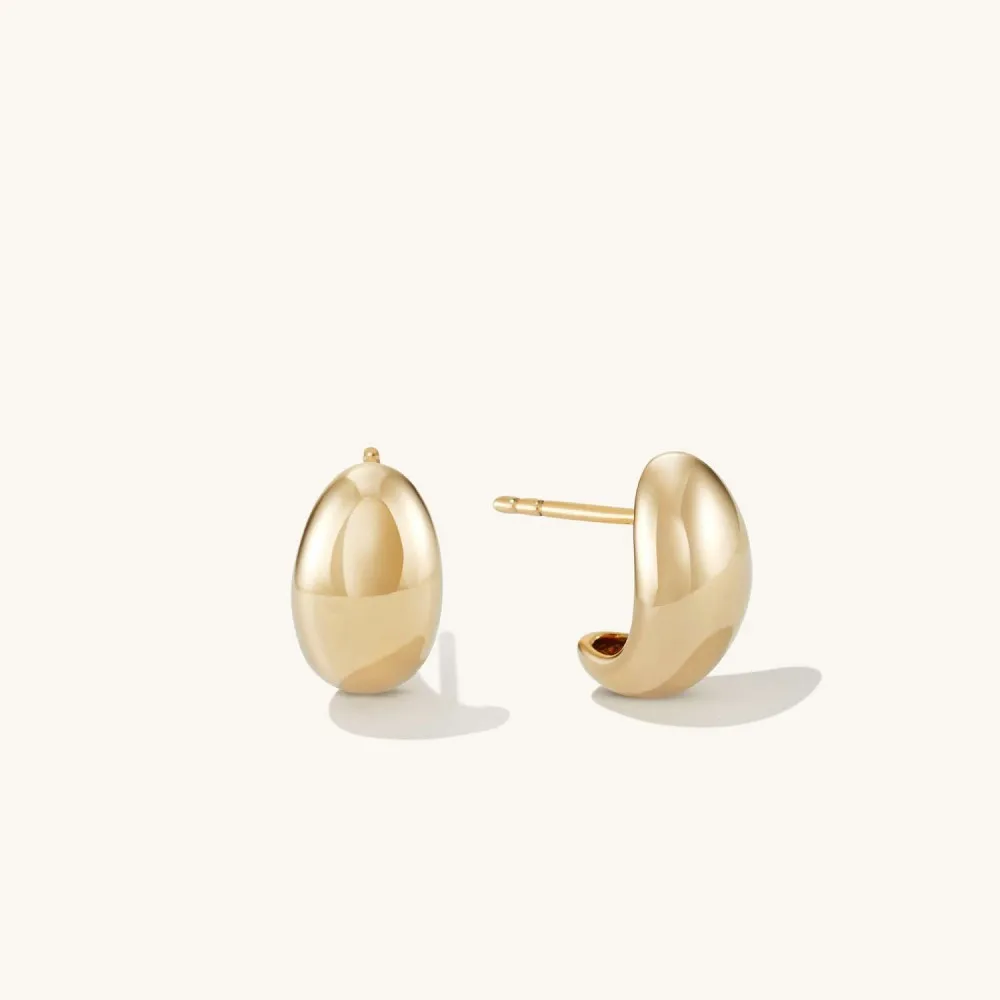Smooth Dome Huggie 18K Gold Plated Earrings Minimalist Glossy Chunky Hoop Earring Elegant Daily Wear Jewelry Gift for Women view 5