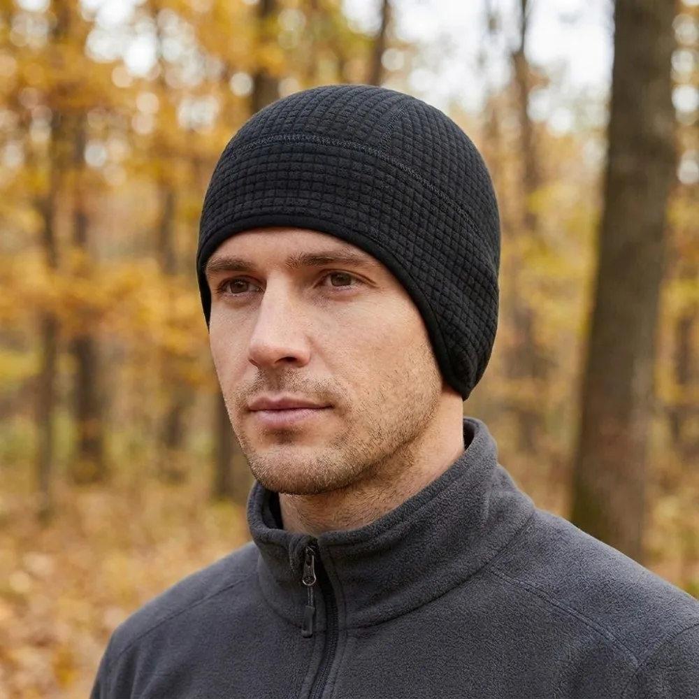 Sport Hats Grid Winter Running Hat Solid Color Warmer Ear Protection Cap Helmet Liner Sweat Absorption Earflap Beanie Hiking