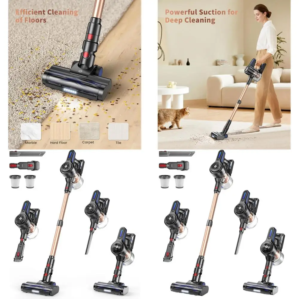 Long-lasting Cordless Stick Vacuum with 45min Battery, 1.5L Dustbin, Ideal for Pet Hair on Hard Floors & Carpets