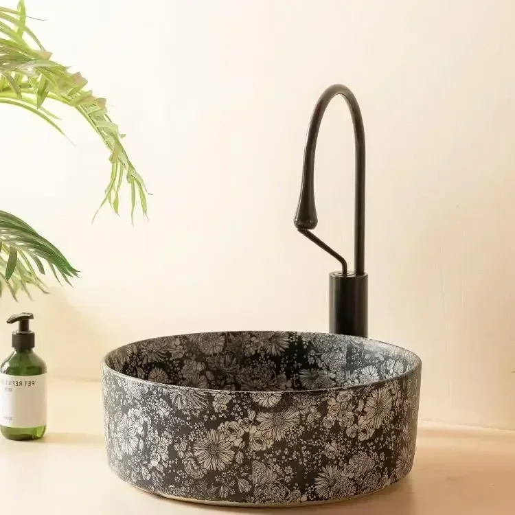 Round basin on the stage hand-washing ceramic sink small size single basin on the stage home balcony bathroom hotel outdoor