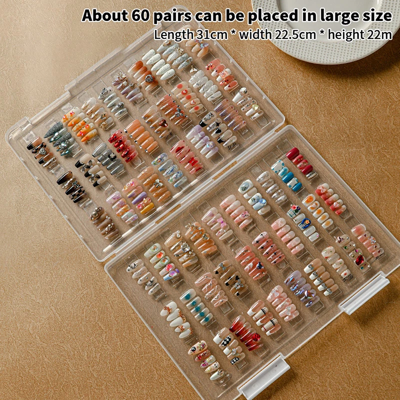 1Pc Dustproof Large Capacity Nail Art Storage Box Wearable Nail Patch Display Board Box Transparent Plastic Makeup Organizer