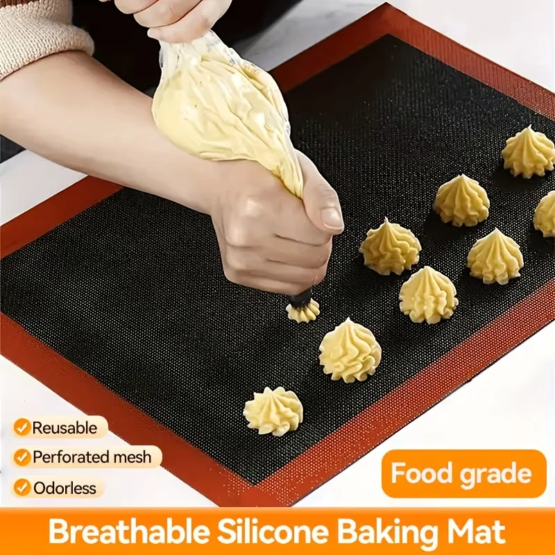 Reusable Perforated Baking Mat, Non-Stick Silicone Airflow Mesh Cooking Sheet for Oven, Cookies, Macarons,Pastry-Heat Resistant