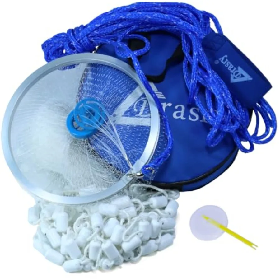 Drasry Fishing Cast Net with Aluminum Ring 3/8 or 1/2 Mesh for Saltwater Freshwater Bait Shrimp Trap Fish Throw Net Heavy Duty