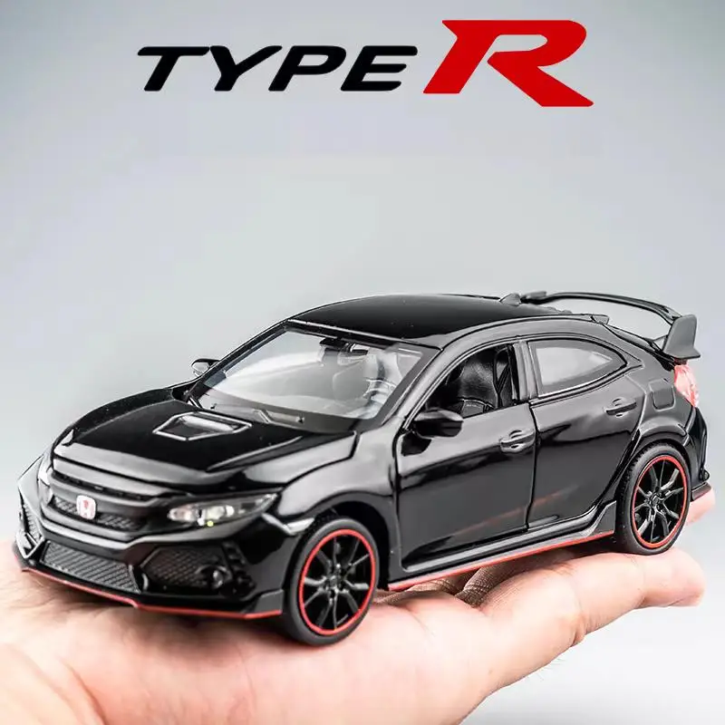 Honda Civic Type R JDM Simulation Diecast & Toy Vehicles Sounds & Light Pull Back Car 1:32 Alloy Collection Model Birthday Gifts view 3