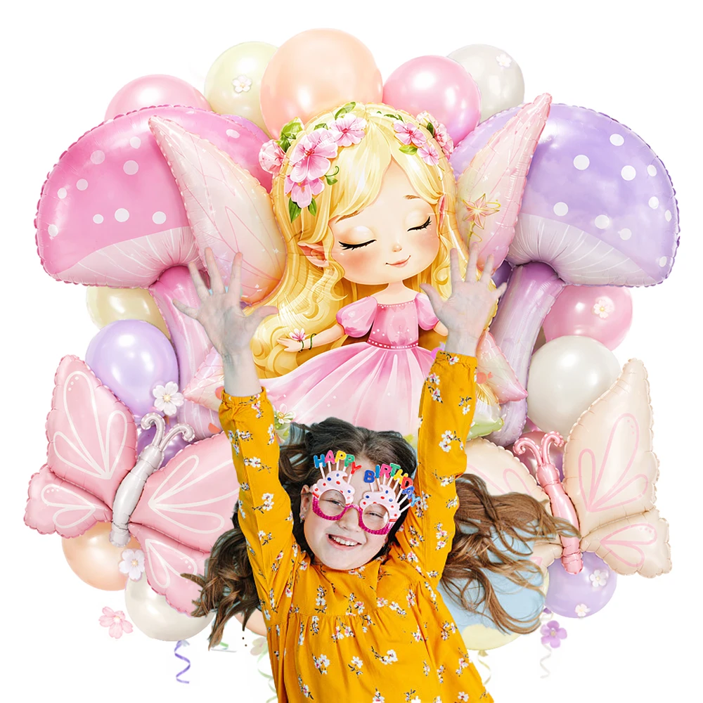 20/28-teiliges Feen-Themen-Ballonset Rosa Lila Fee Schmetterling Pilz Folienballon Mädchen Geburtstag Feenwunderland Party Deko – Detail 7