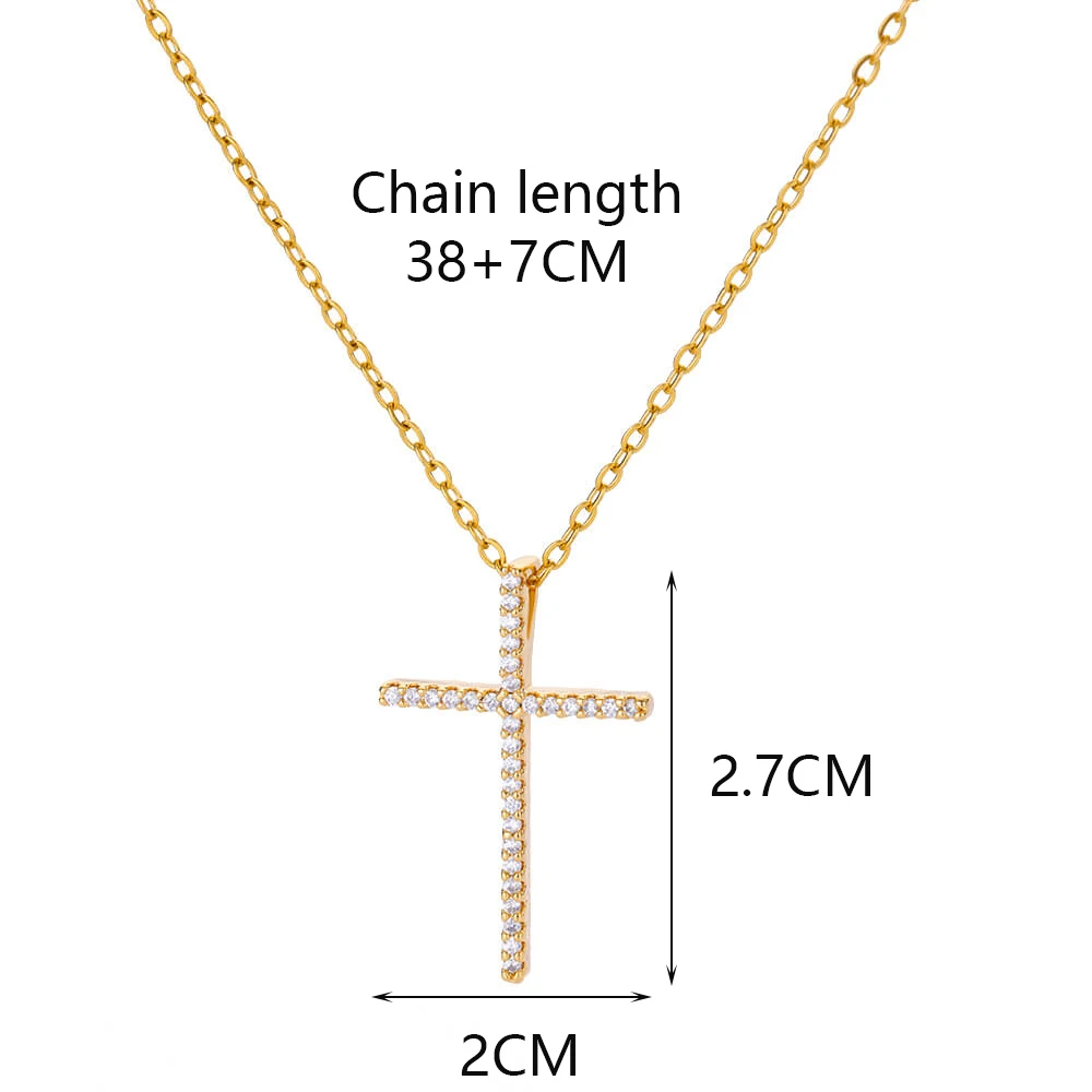 Minimal Cross Necklace For Women Shiny Zirconia Gold Color Stainless Steel Chain Adjustable Necklace Fashion Jewelry Best Gift