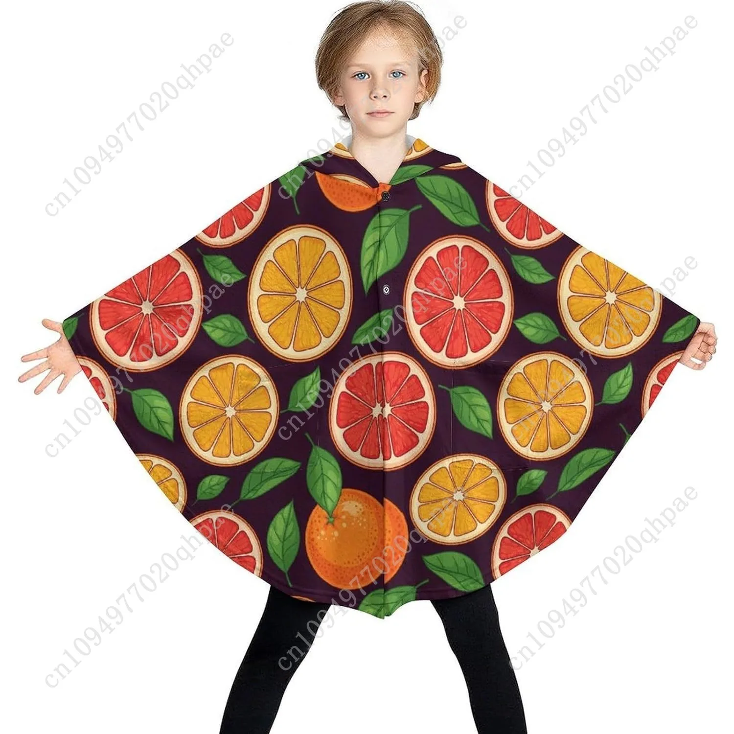 سترة بطانية مريحة من الفلانيل، شرائح فواكه على هوديي داكن كبير الحجم مع جيوب للأطفال والمراهقين #3