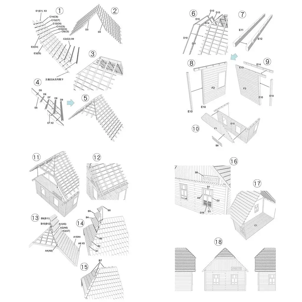 2X 1:35 Ruine Modello di architettura della casa europea Kit fai da te smontato