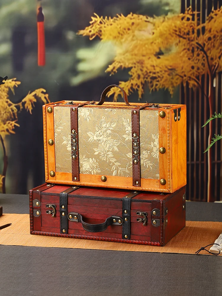 

Винтажная деревянная коробка для хранения с эффектом состаривания, большая вместимость, подарочная упаковка, декоративный реквизит, предмет для демонстрации