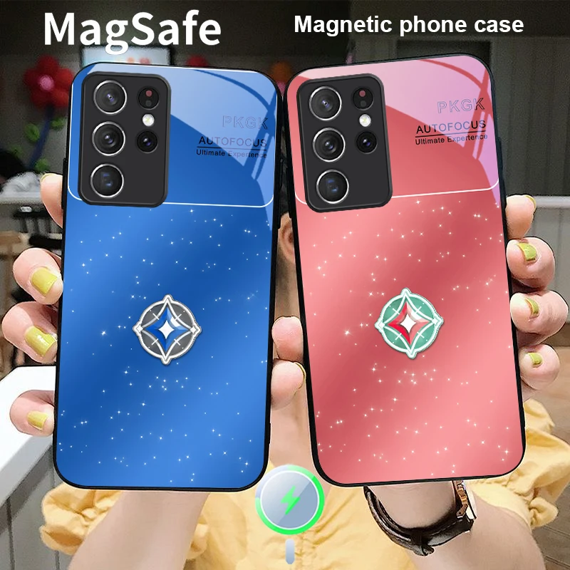 Розовый геометрический узор для Samsung S 25 S25 Edge S25Ultra S8 9 10 20 S21 Pro S22 Plus S23 FE S24 Ultra Magsafe Glass Чехол для телефона