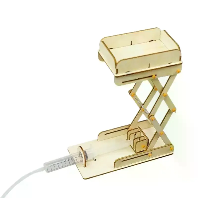 1세트 DIY 교육용 과학 실험 도구 나무 공기압 리프트 모델 키트 공압 유압 엘리베이터 시연 도구