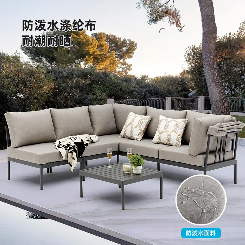 outdoor sofa with canopy bed courtyard combination household outdoor balcony open-air waterproof rattan coffee table long