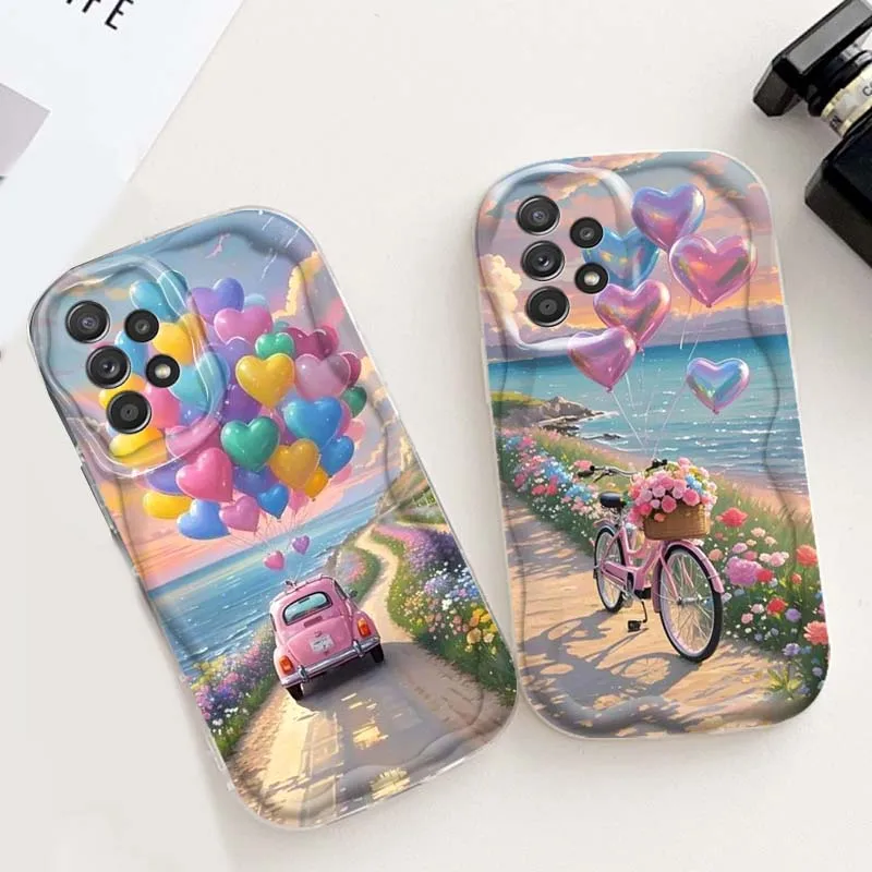 

Bicycle Balloon Color Art For Samsung A73 A72 A71 A56 A55 A54 A53 A52 A51 A32 A36 A26 A25 A13 A14 5G Wave Oil Phone Case