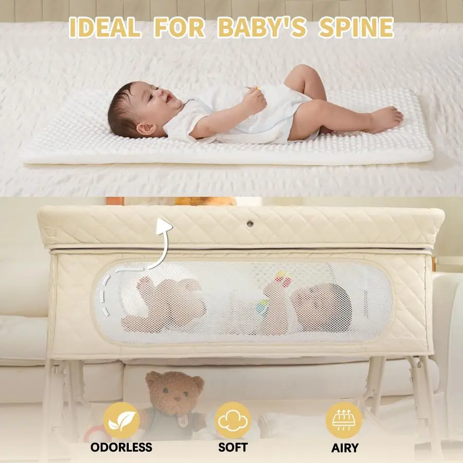 سرير لحديثي الولادة، سرير أطفال بجانب السرير مع مرتبة شبكية قابلة للتنفس، سرير سهل الحركة لحديثي الولادة مع غطاء قابل للقفل #6