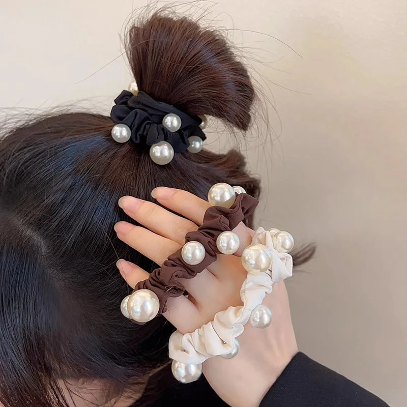 رباط شعر لؤلؤي أنيق Ins عقال بسيط الراقية الأمعاء الصغيرة ذيل حصان شريط مطاطي أغطية الرأس الفتيات النساء إكسسوارات الشعر