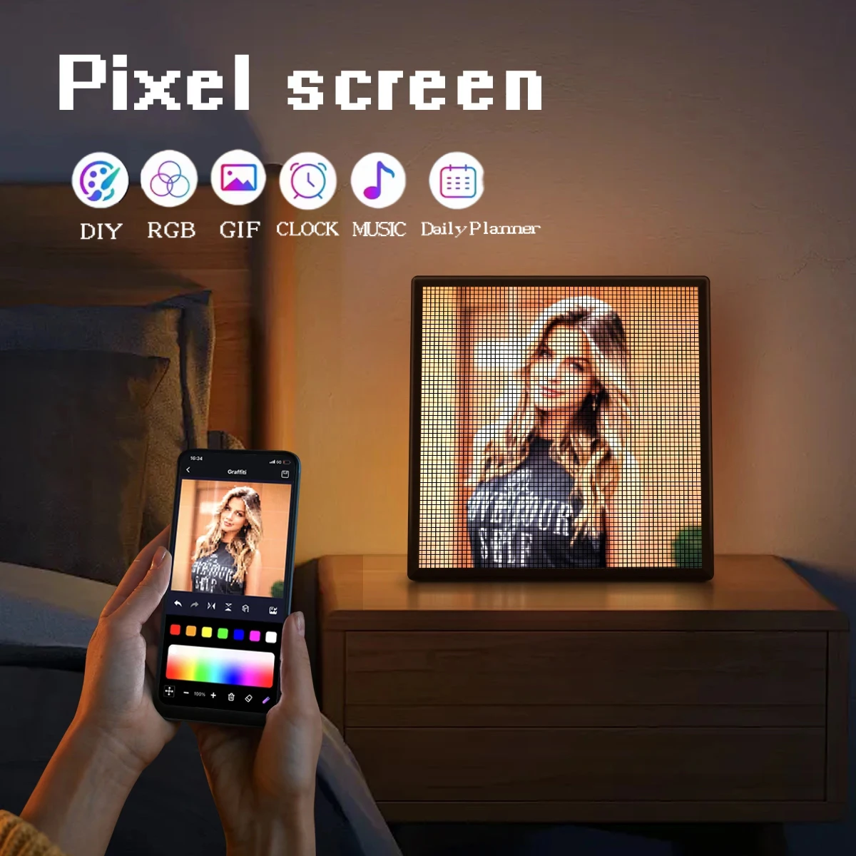 

LED Smart Pixel Display Night Light Smart APP Control RGB Programmable Matrix Screen DIY Text Animation Graffiti Home Gift