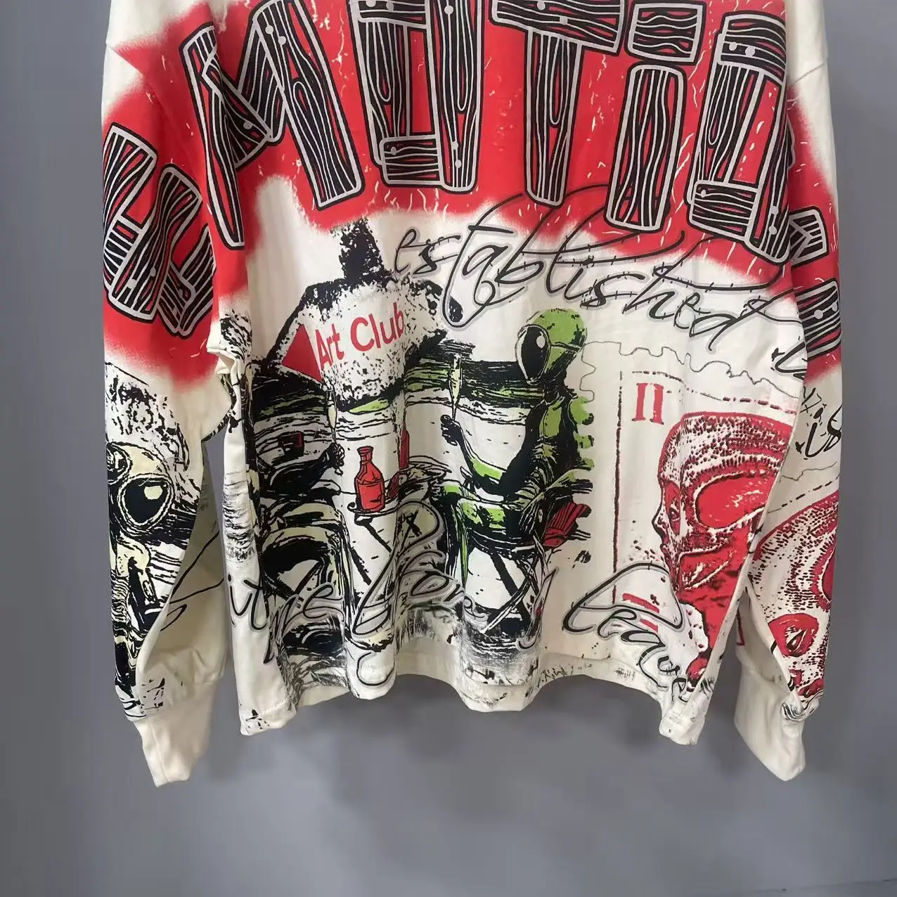High Quality Designer MIXED-EMOTION Long sleeved T-shirt 100% cotton men's and women's Vintage Printed and hotfix rhinestone High Street Trendy Fashion Hip Hop T-shirt hoodie sweatshirt Pullover view 4