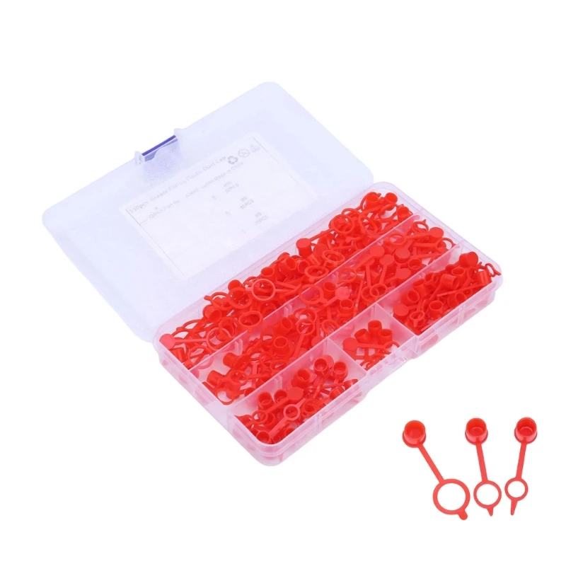 Grease Zerk Fitting Dust Cap Assortment, 150-Piece Tethered Plastic Covers with Retaining Rings and Clear Compartment Case for