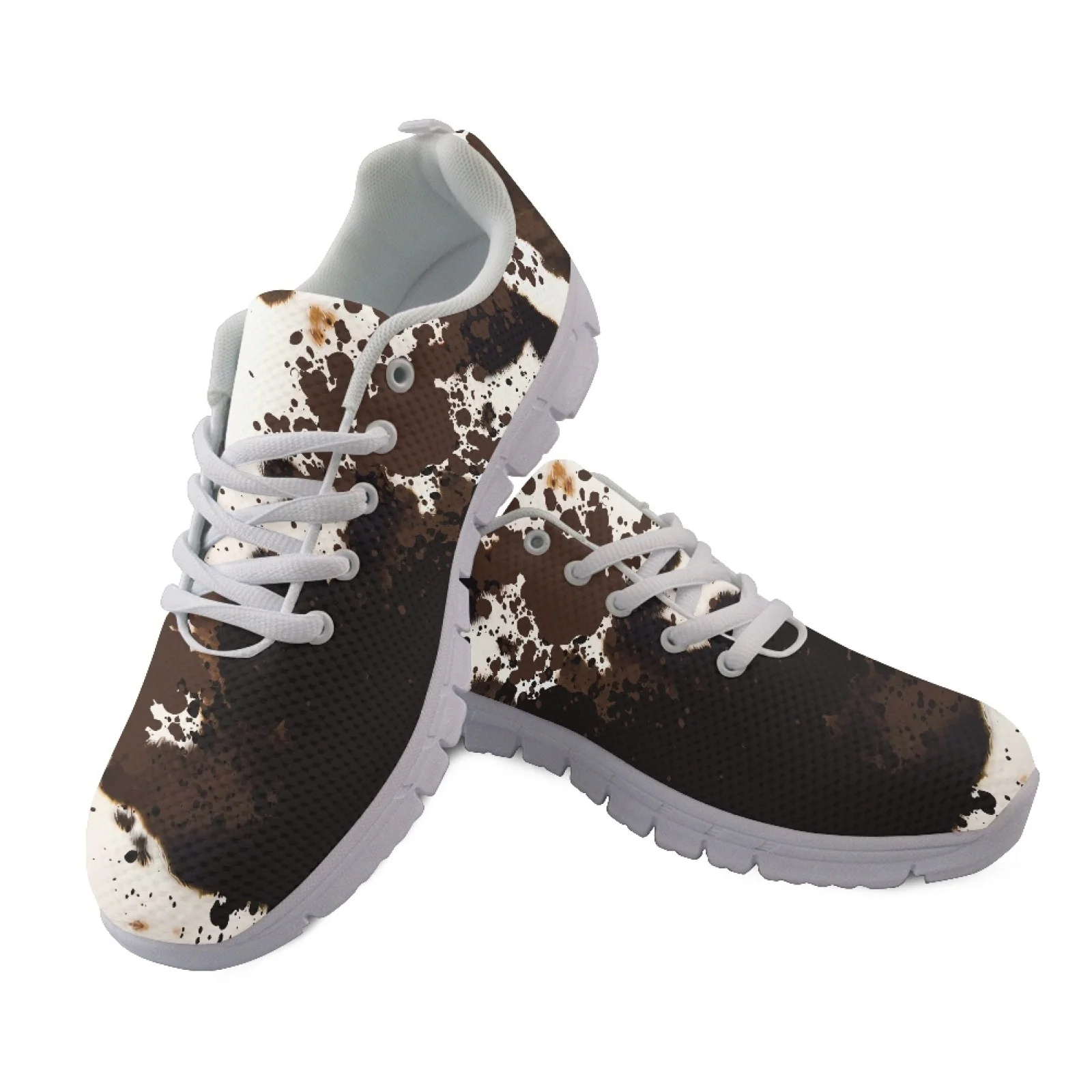 Coloranimal Cowhide Print Mesh & EVA Sole Mens Sports Tennis Shoes Lace Up Fitness Shoes for Womens New Trend