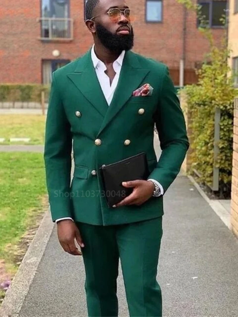 Formal Men Wedding Suits 3 Piece Green Groom Tuxedos for Prom Party Male Suit Fashion Clothing Set Peak Lapel Jacket with Pants