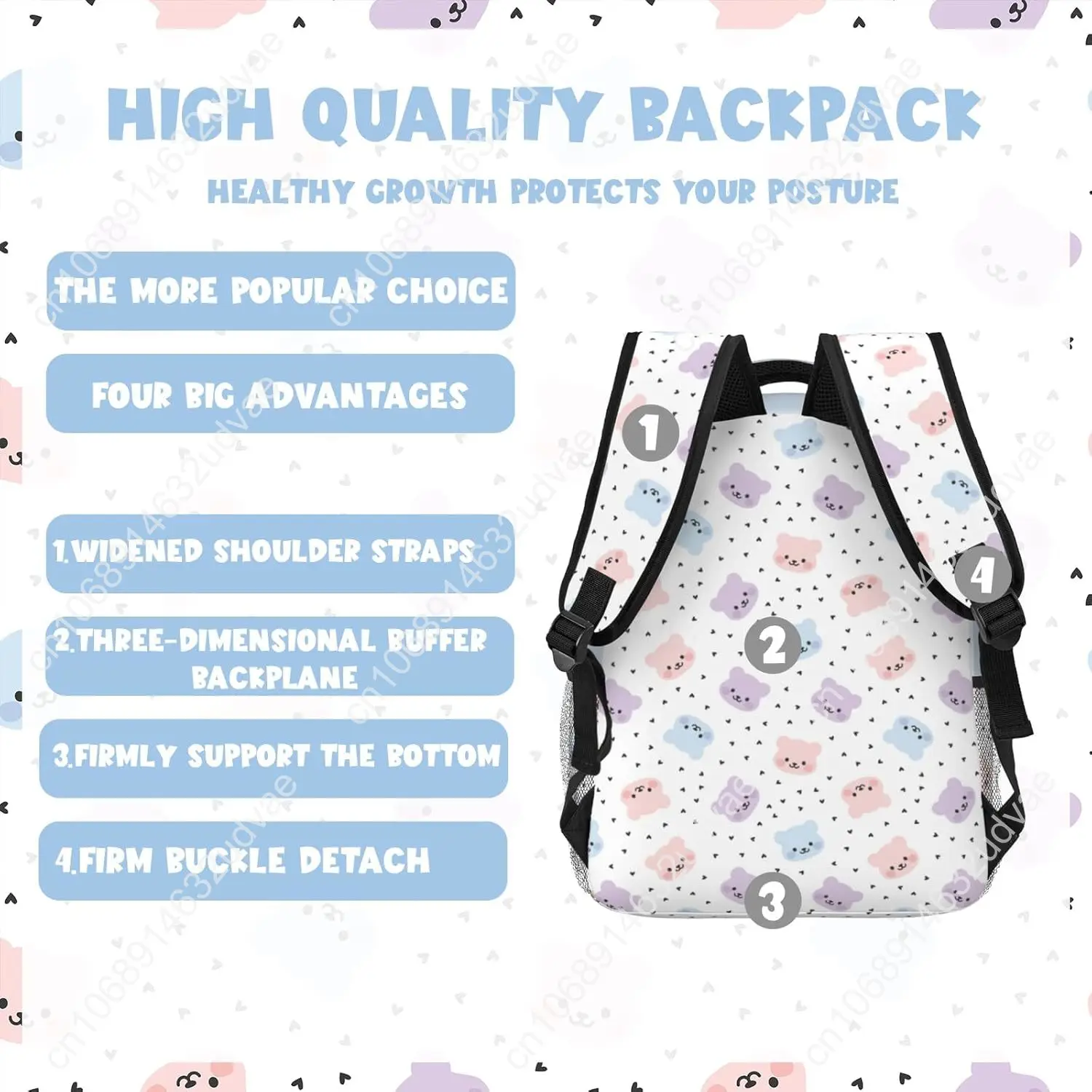 Personalized Backpack for Girls Boys, Custom Backpacks with Name for Kids, Customized Little Bear School Bookbag for Back to Sch